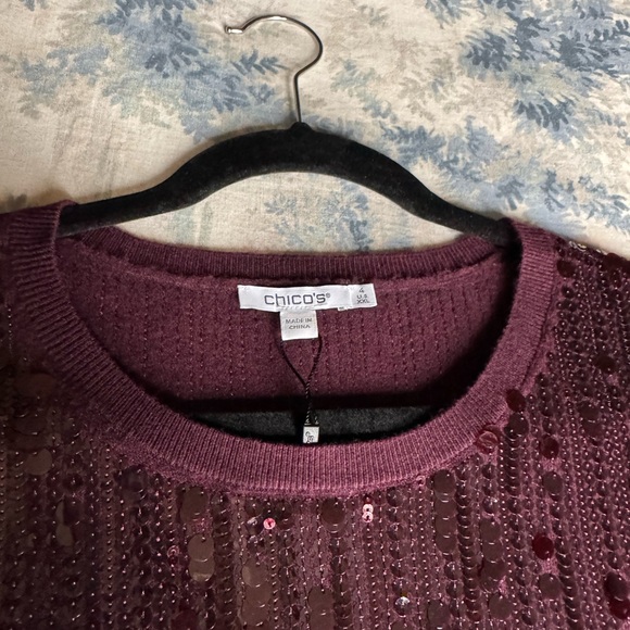 Chico's Deep Raisin Sequined Ruana Wrap - Picture 4 of 5